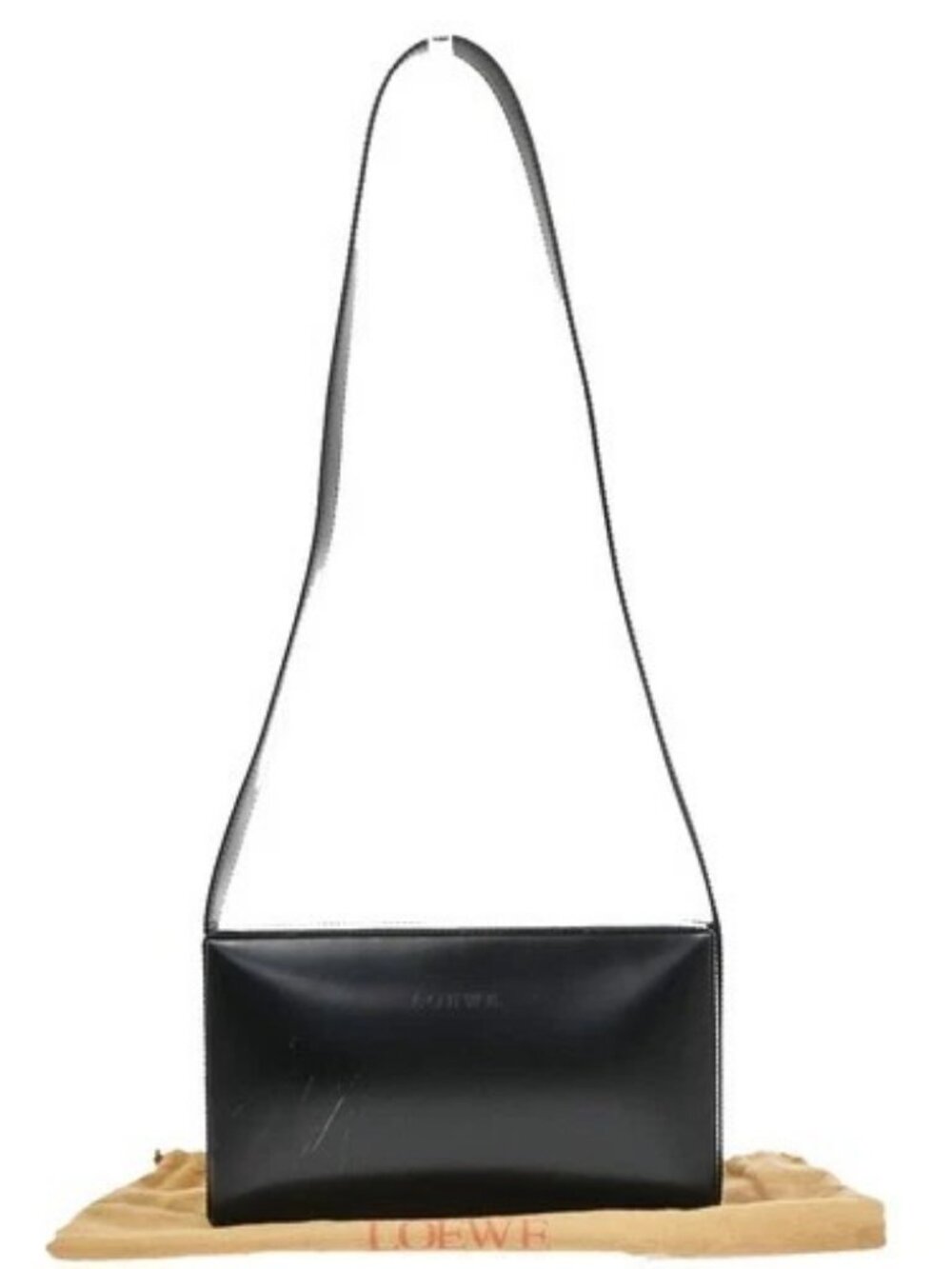 LOEWE Logo Shoulder Bag Patent Leather Black GHW Spain 38KD799